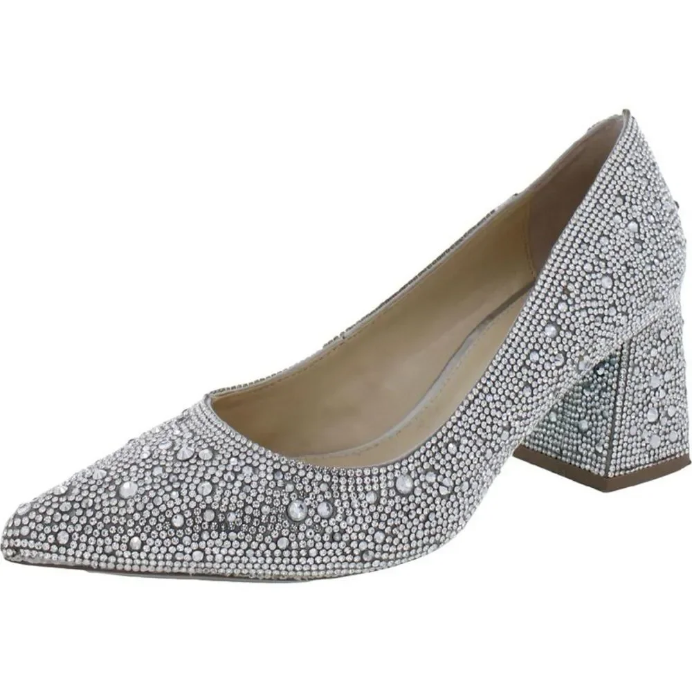 Betsey Johnson Womens Paige Silver Rhinestone Pumps Evening Heels Shoes Used